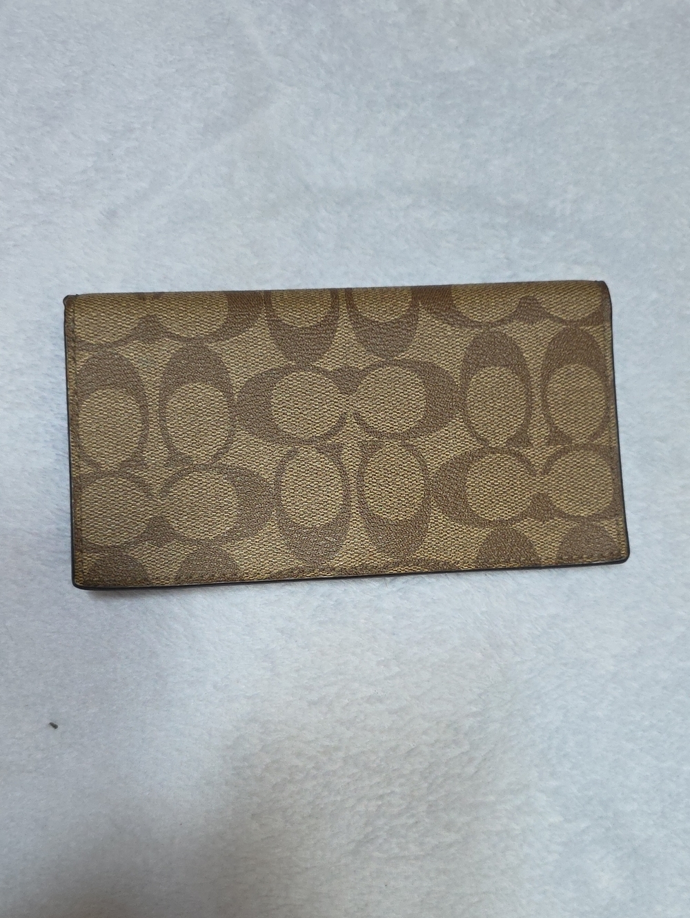 Coach Signature Canvas Continental Check Book Wallet in Brown/Tan
